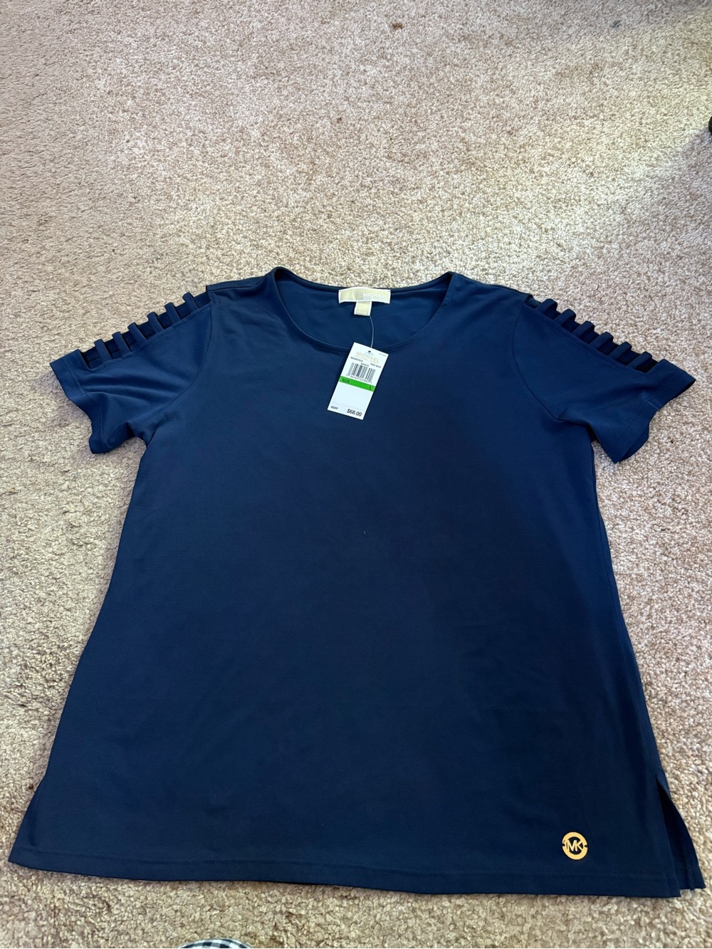 Michael Kors Navy Short Sleeve Ladder-Shoulder Top